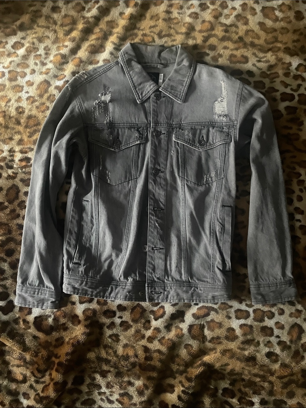 Original Use Gray Distressed Denim Shirt Jacket